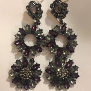 INC Burgundy and Gray  Stone Chandelier Earrings.
